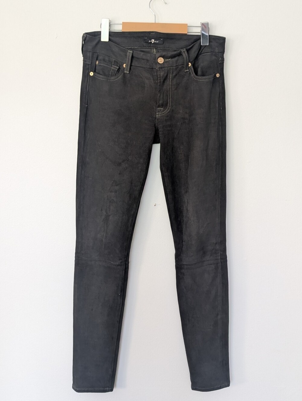 7 For All Mankind Faux Suede Pants Forest Green Dark Olive Moto Western Boho 29
